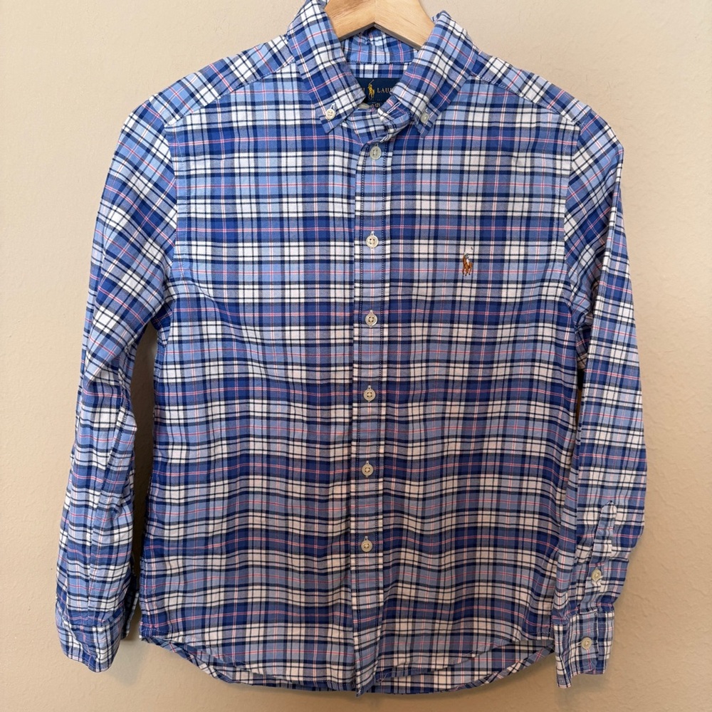 Polo Ralph Lauren Boys Plaid Button Down Shirt Blue Multi Size M (10-12) Preppy